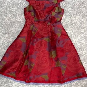 Red Rose-Print Fit & Flare knee length dress